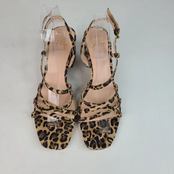 J. Crew Odette suede leather leopard print strappy block heeled sandals 8.5 - Picture 7 of 12